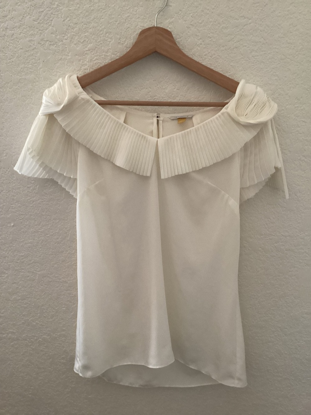 Anthropologie Leifsdottir White Off-Shoulder Pleated Ruffle Blouse